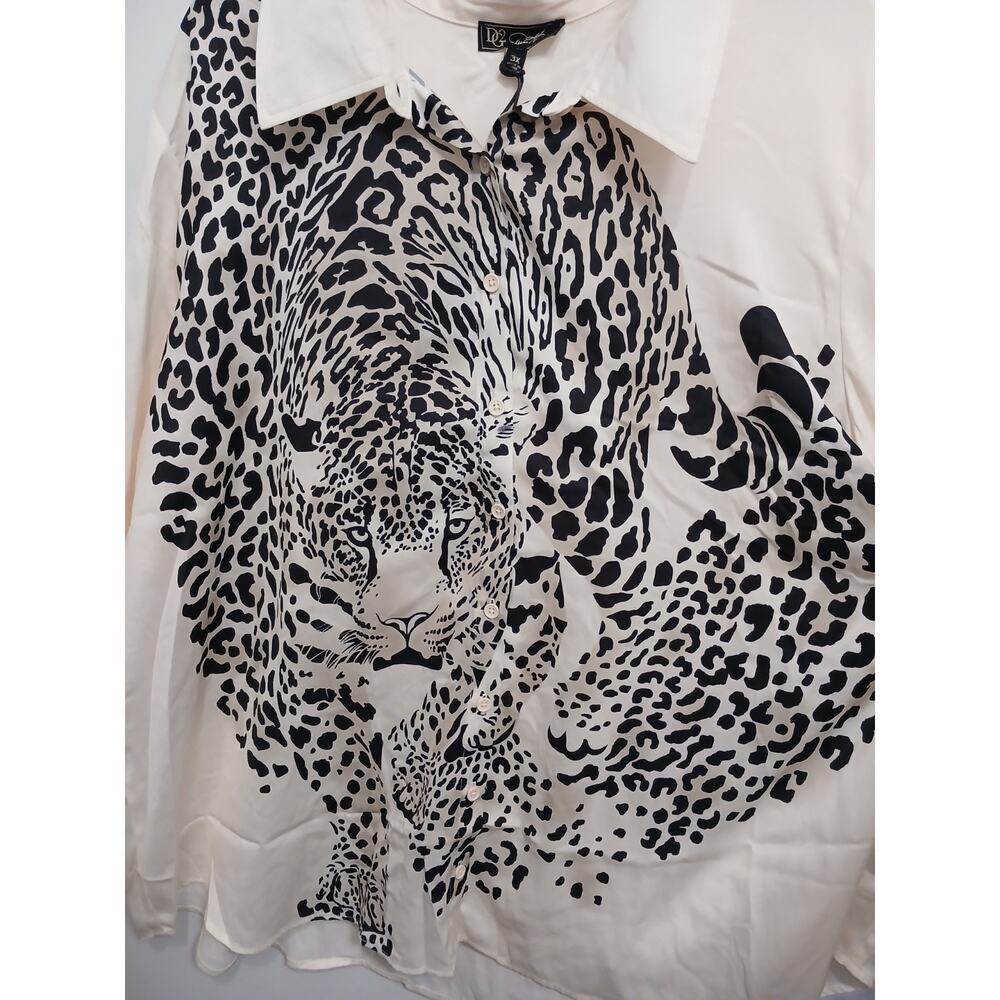 DG2 SILK Cheetah Animal Print Blouse Shirt Sz 3XL Creme Ivory Long Sleeve Luxury - Picture 5 of 12